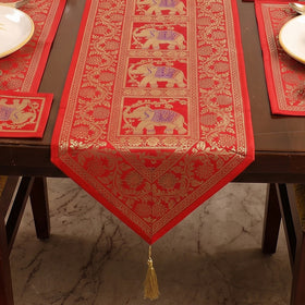 Brocade Banarasi Silk Dining Table Linen with 1 Runner, 6 mats and 6 coasters 08