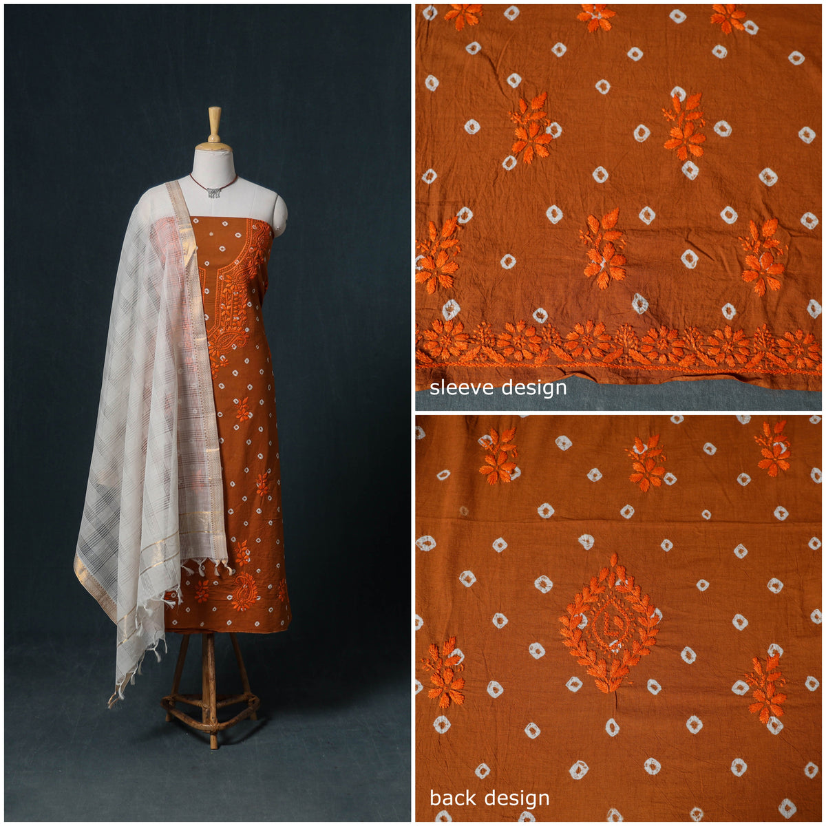 Lucknowi Chikankari Hand Work Unstitched Dress Material: Kurta & Dupatta with Jewellery 18