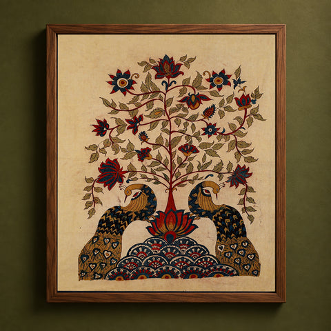 Srikalahasti Kalamkari Art Wall Hanging with Tree of life Motif by Ghanshyam Sarode (55 x 44 in) 19
