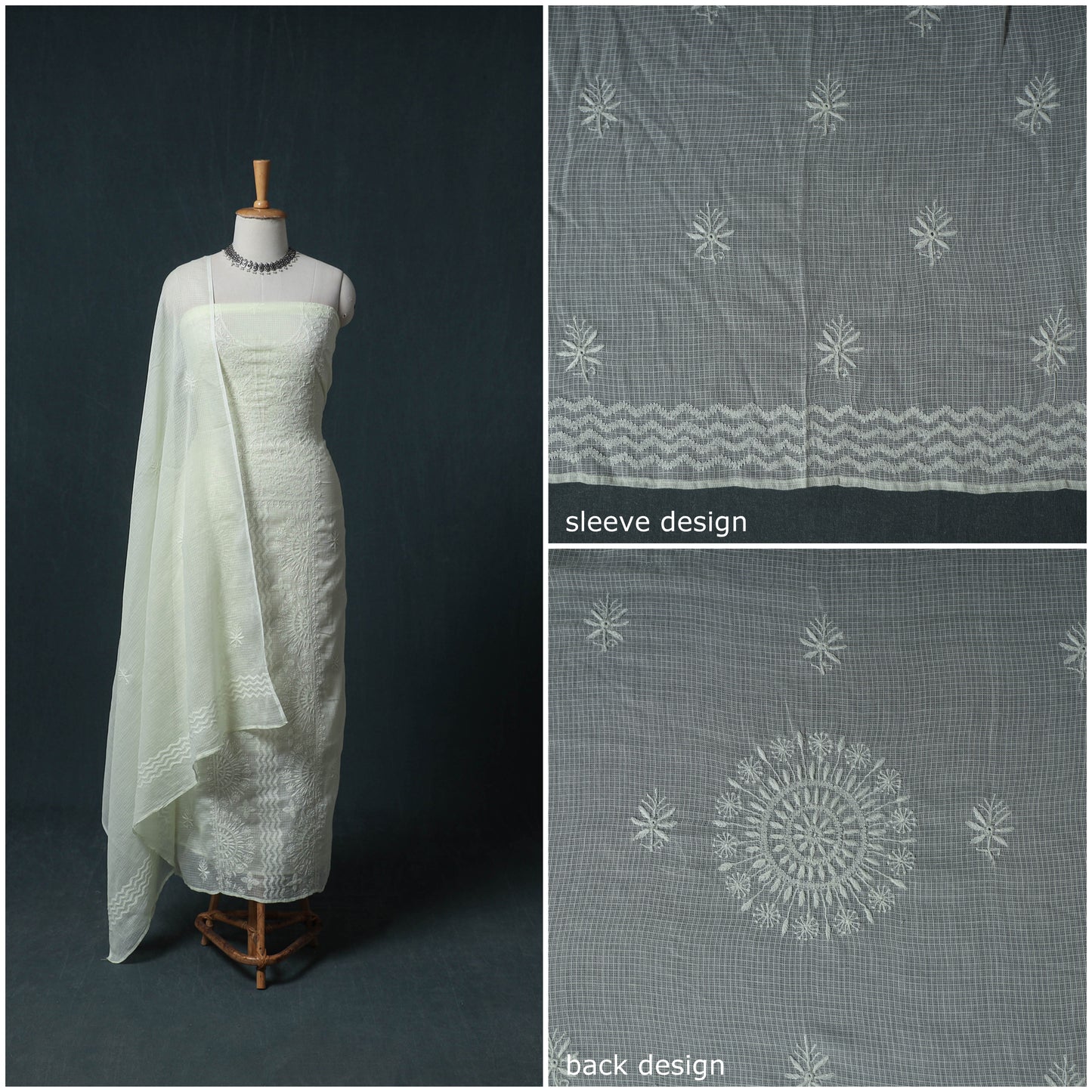 Lucknowi Chikankari Kota Doria Cotton Semi Stitched Dress Material: Kurta with Dupatta 18