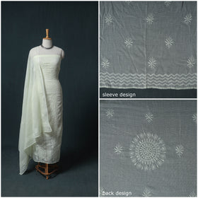 Lucknowi Chikankari Kota Doria Cotton Semi Stitched Dress Material: Kurta with Dupatta 18