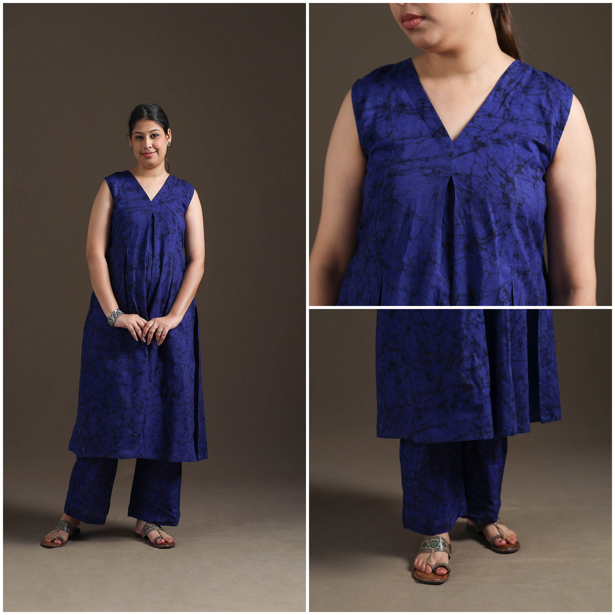 Hand Batik Print Cotton Straight Kurta with Palazzo Set for women 13