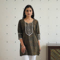 Green Block Print Cotton Gota Work Short Ajrakh Kurta for Women