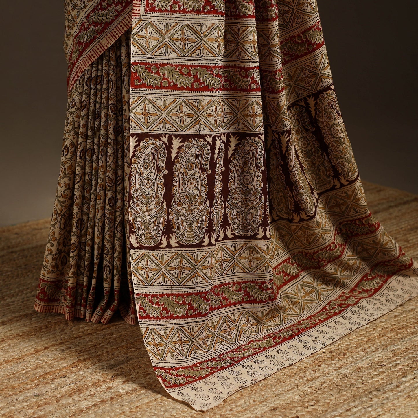 Beige - natural dyed pedana cotton kalamkari saree 30