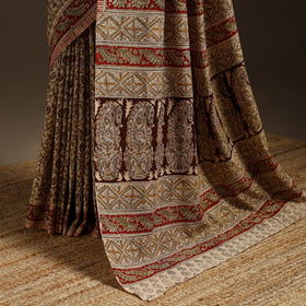 Beige - natural dyed pedana cotton kalamkari saree 30