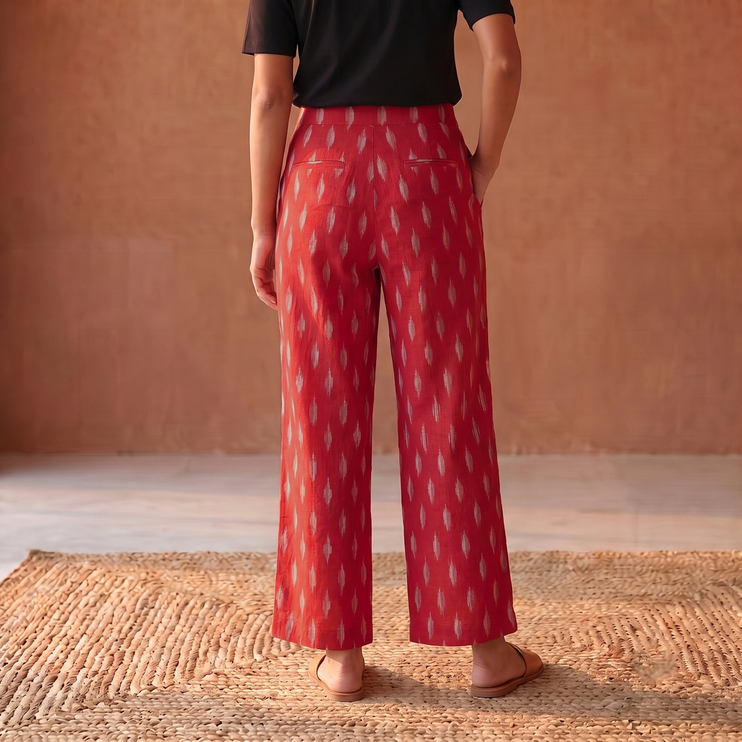 Elastic Waist Pochampally Ikat Weave Cotton Pant for Women 38