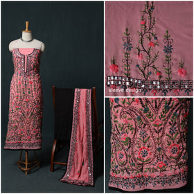Hand Embroidered Georgette 3pc Unstitched Dress Material Suit Set  35
