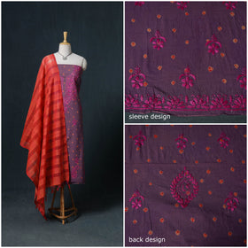 Lucknowi Chikankari Hand Work Unstitched Dress Material: Kurta & Dupatta with Jewellery 19