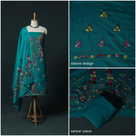 Blue - Hand Embroidered Cotton 3pc Unstitched Dress Material 49