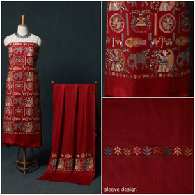 3pc Heavy Embroidered Wool Unstitched Dress Material Suit Set 23