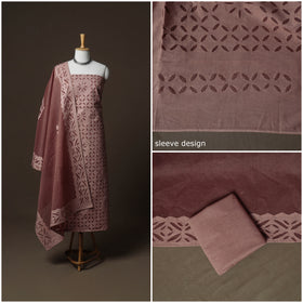 Applique Cutwork Cotton Unstitched Dress Material: Kurta, Bottom & Dupatta 19