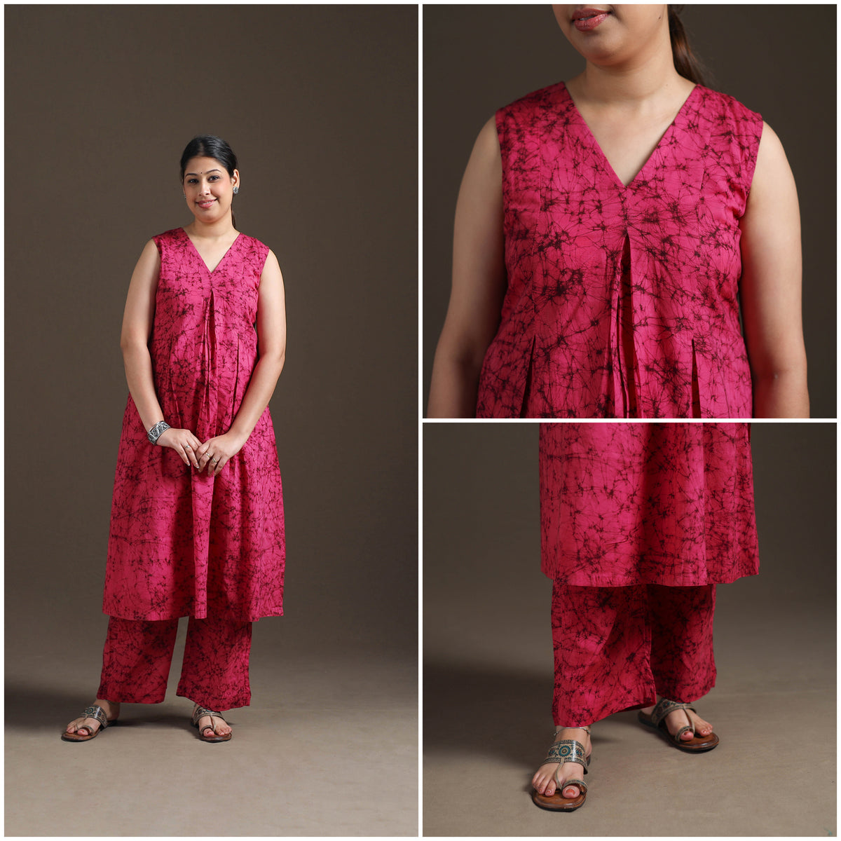Hand Batik Print Cotton Straight Kurta with Palazzo Set for women 12