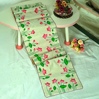 Madhubani Handpainted Chanderi Table Runner & Table Mats Set