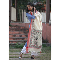 White - Madhubani Hand-Painted Cotton Dupatta