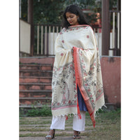 White - Madhubani Hand-Painted Cotton Dupatta