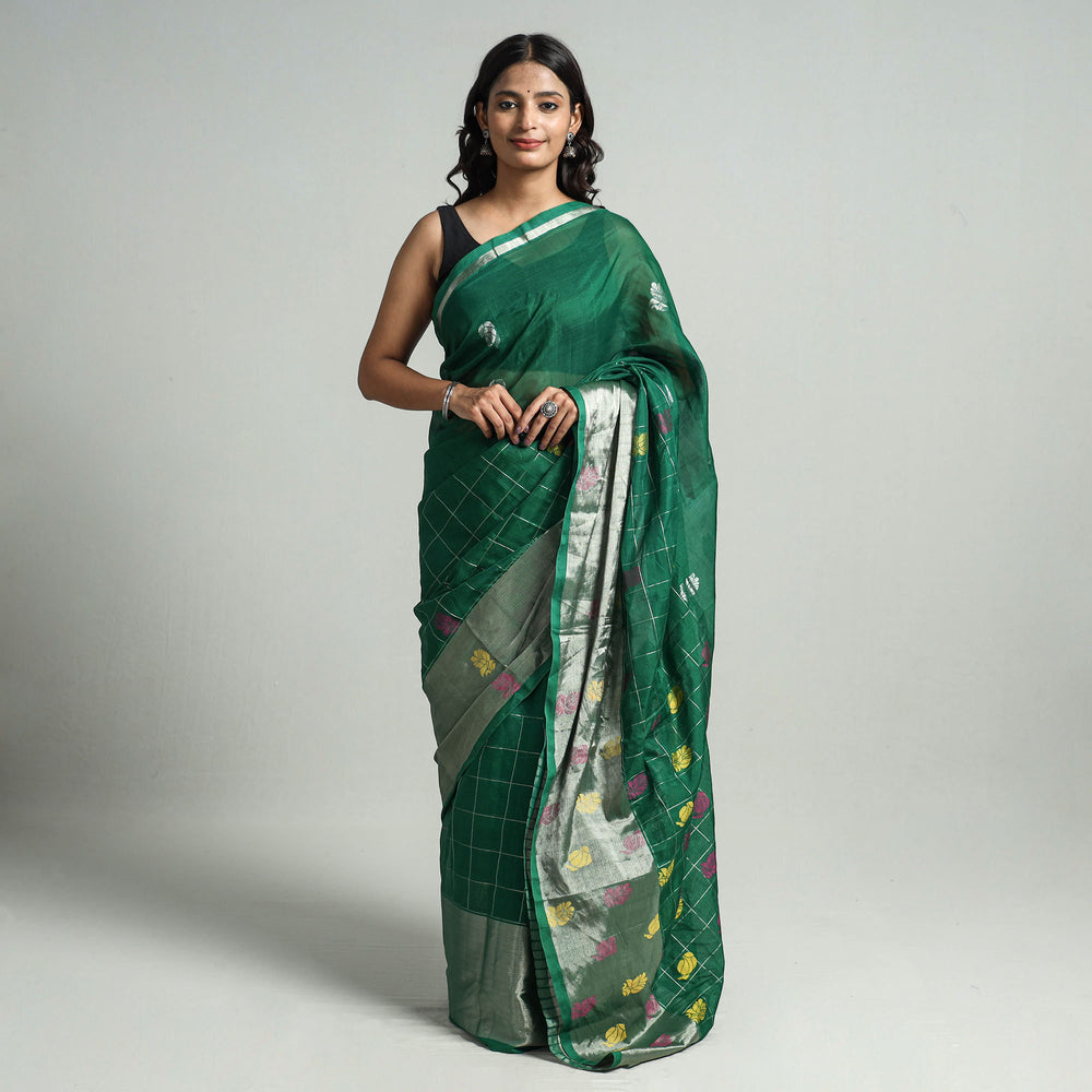 Green - Traditional Venkatagiri Pure Handloom Silk Cotton Zari Weave Saree 01