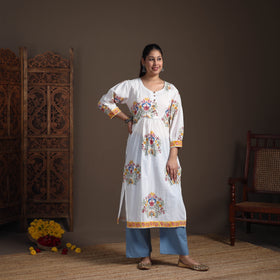 Gota Work Floral Sanganeri Block Print Cotton Straight Long Kurta for Women 07