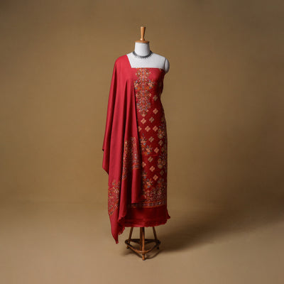 Woolen Full Embroidered Unstitched Dress Material: Kurta, Bottom & Dupatta 10