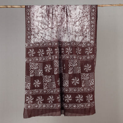 Brown - Hand Batik Printed Cotton Saree with Blouse Piece 07