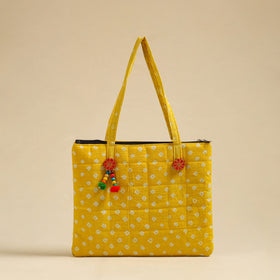  Yellow Handcrafted Quilted Cotton Hand Bag