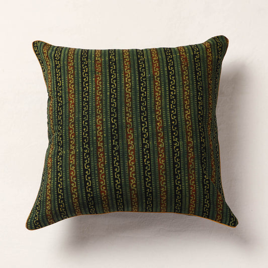 Green - Ajrakh Block Printed Cotton Cushion Cover (16 x 16 in)