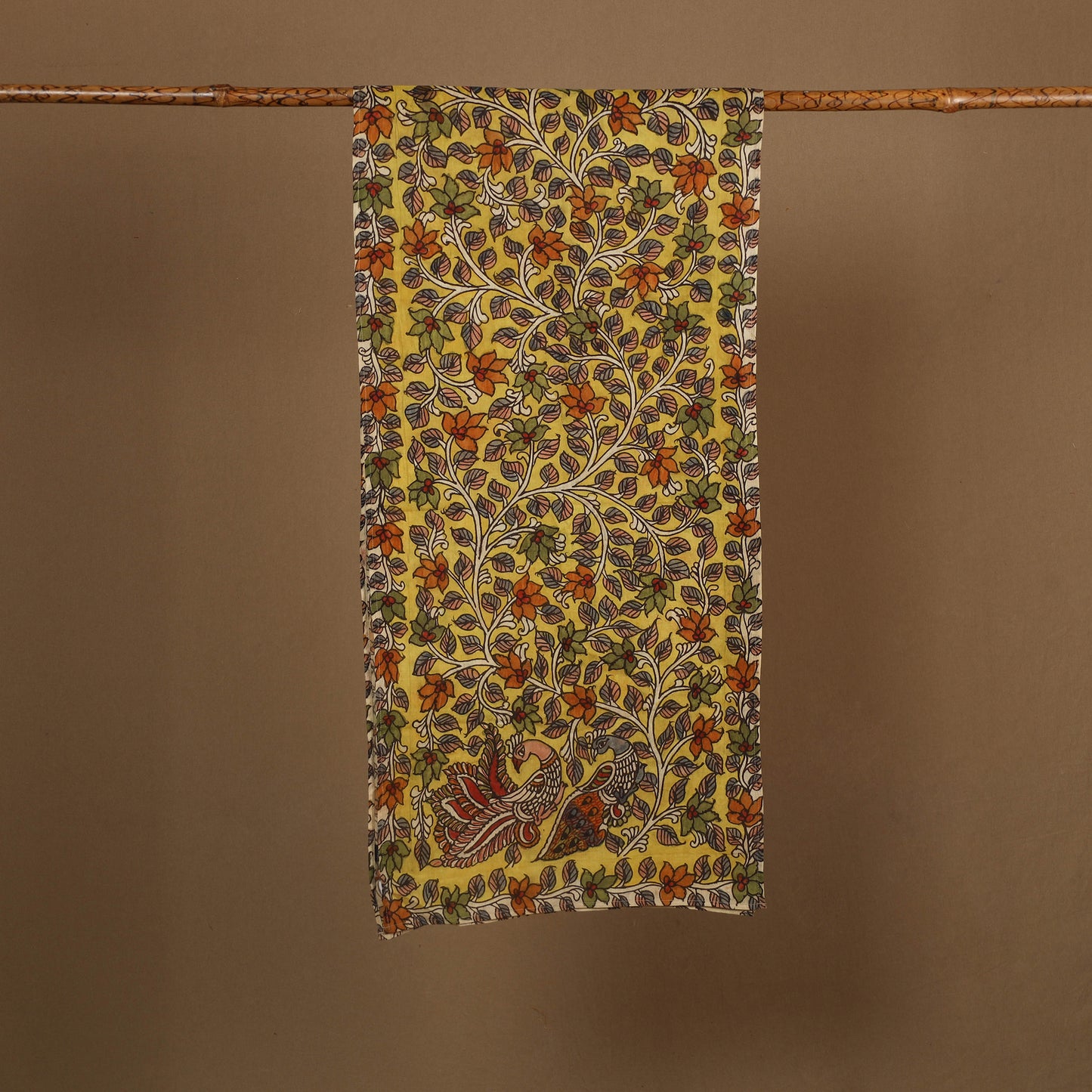  Yellow Handpainted Cotton Kalamkari Stole Online
