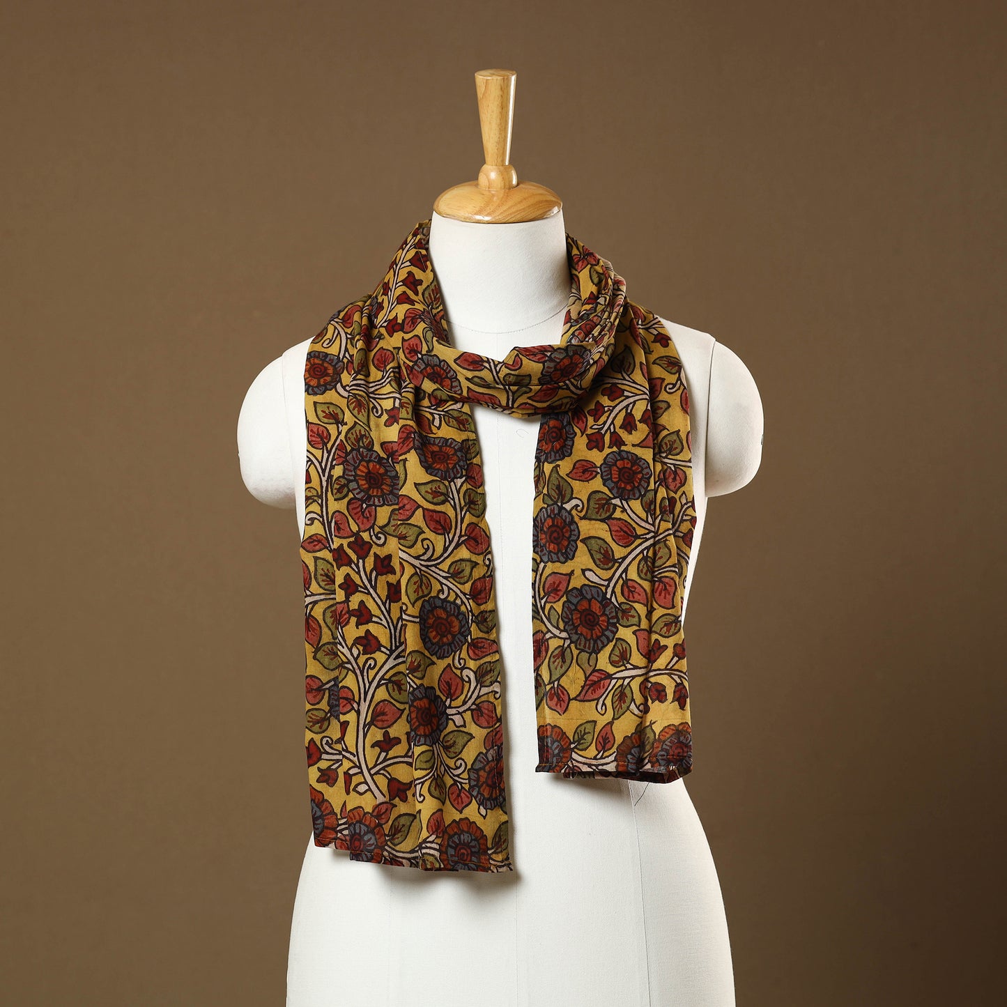  Yellow Handpainted Cotton Kalamkari Stole Online