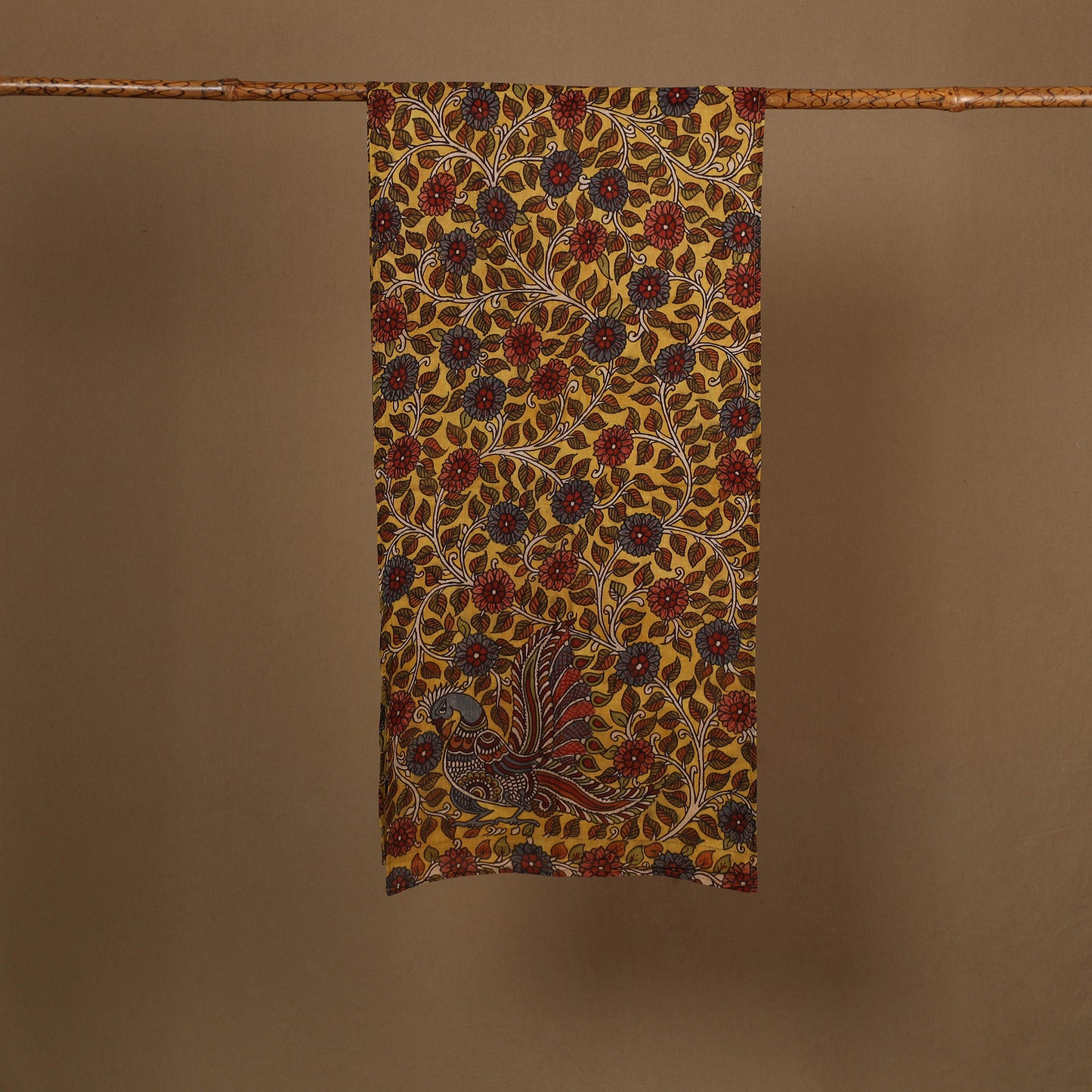 Yellow Handpainted Cotton Kalamkari Stole 