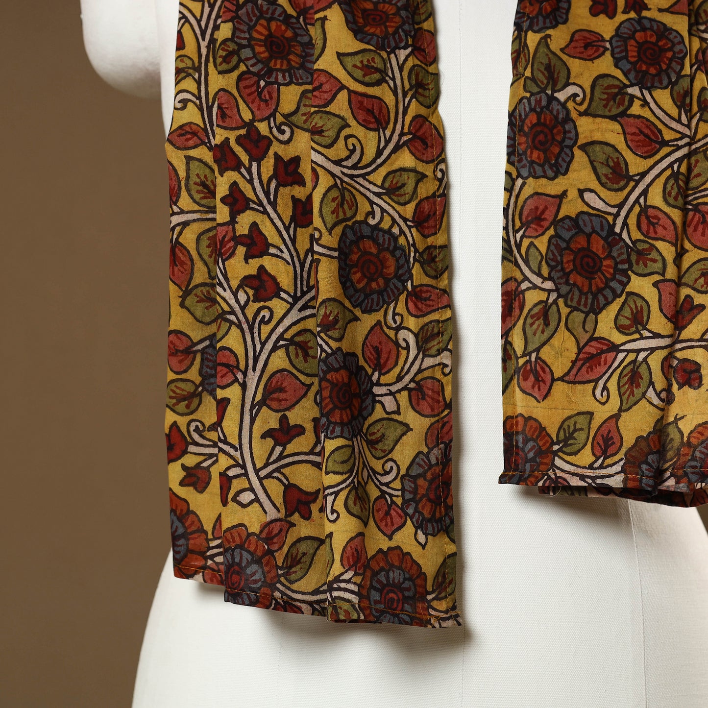  Yellow Handpainted Cotton Kalamkari Stole Online