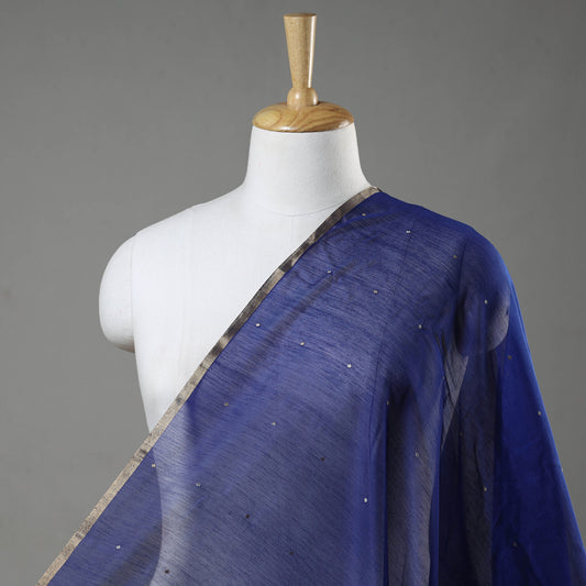 Blue - Traditional Chanderi Silk Handloom Zari Buti Fabric