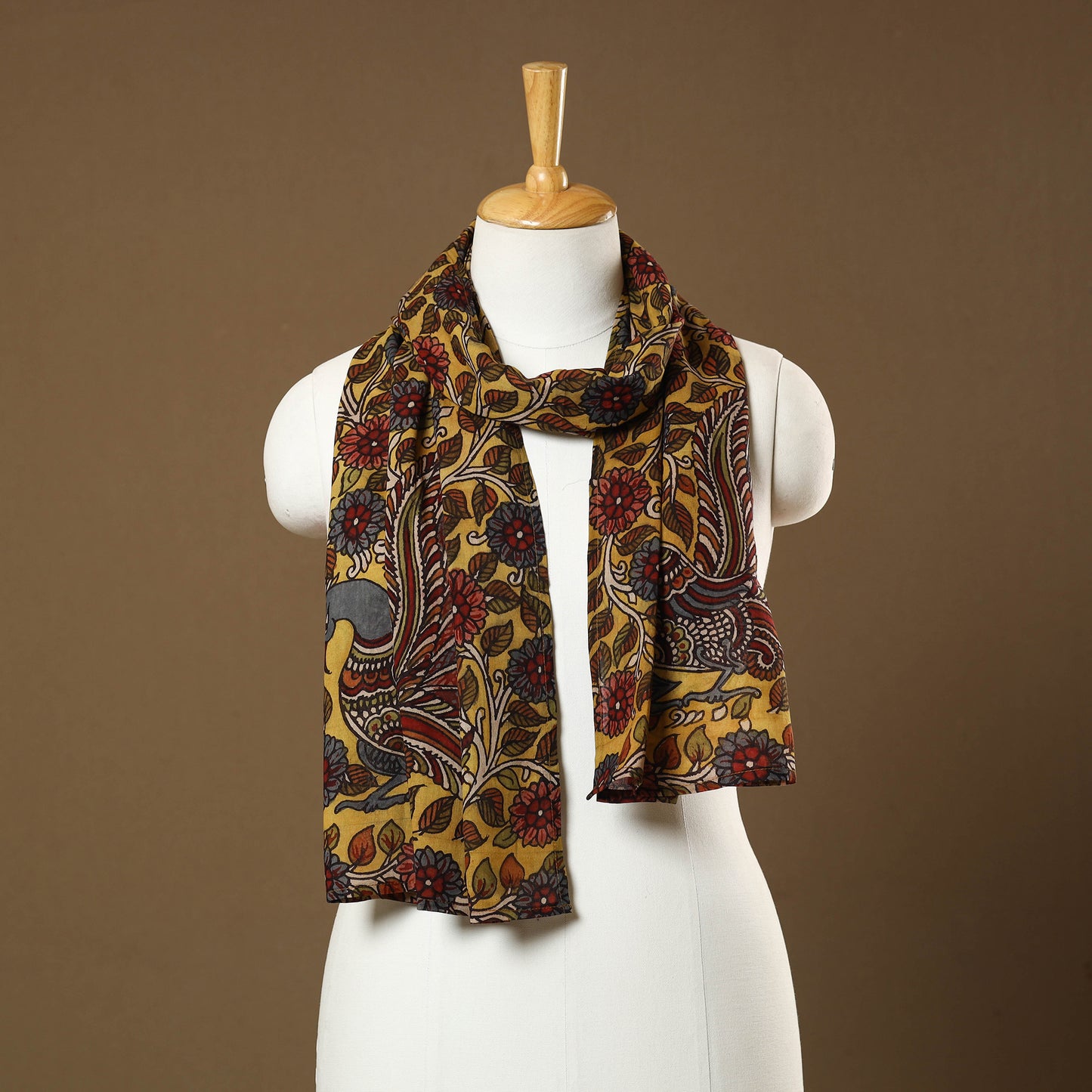 Yellow Handpainted Cotton Kalamkari Stole 