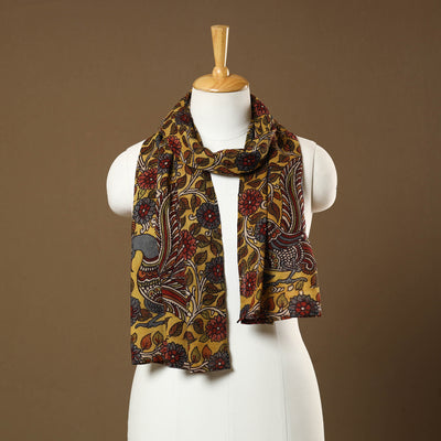 Yellow Handpainted Cotton Kalamkari Stole 