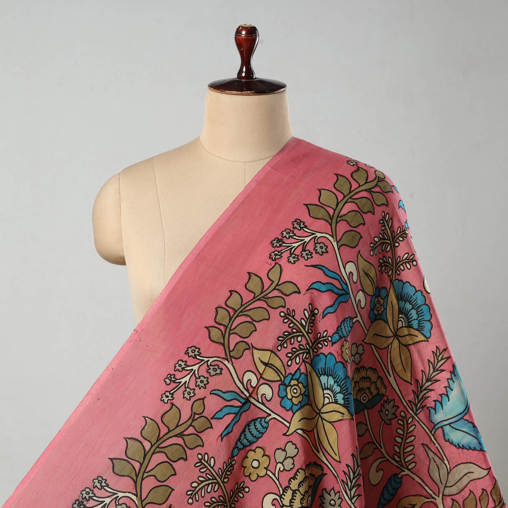 Pink - Bangalore Silk Srikalahasti Handpainted Pen Kalamkari Fabric 18