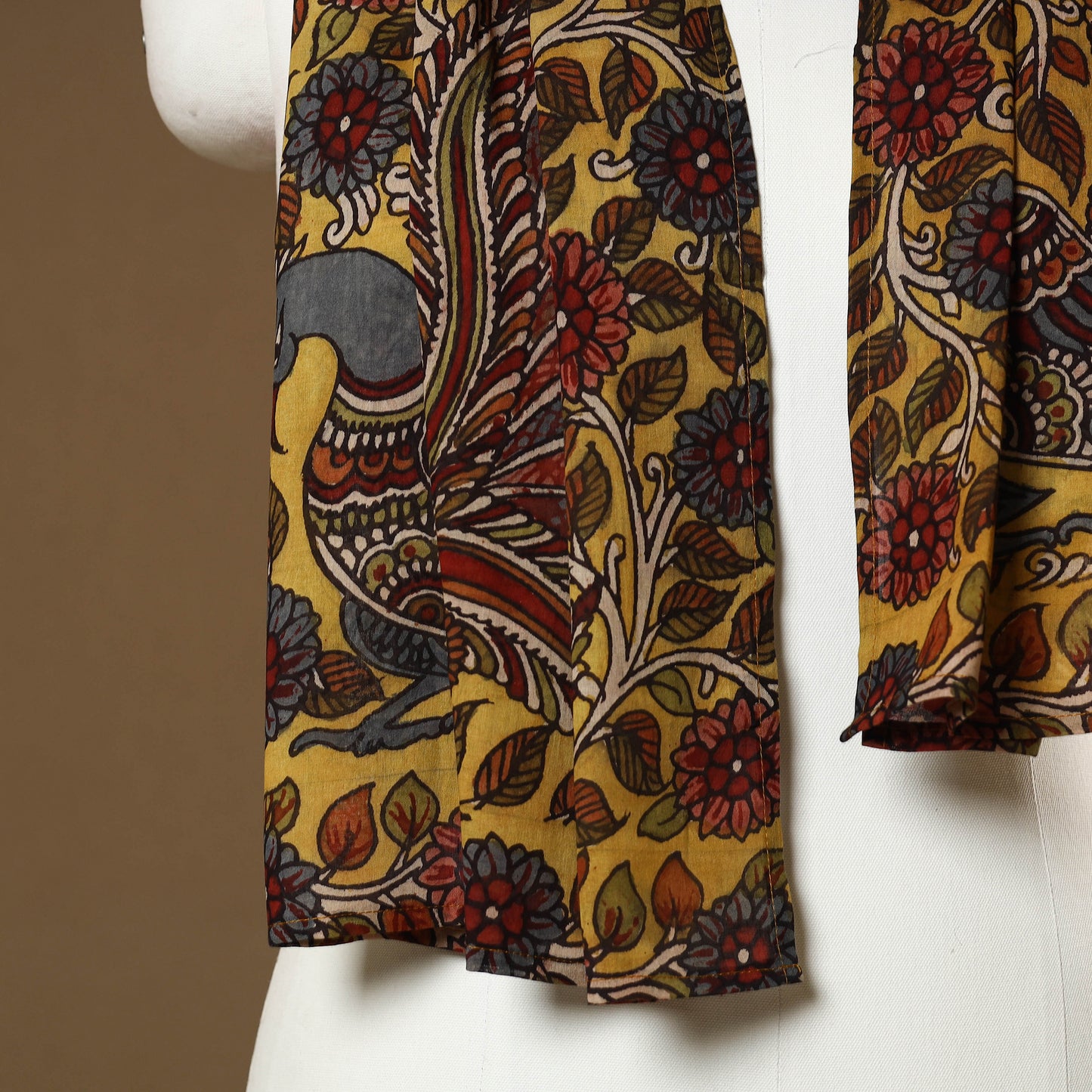 Yellow Handpainted Cotton Kalamkari Stole 