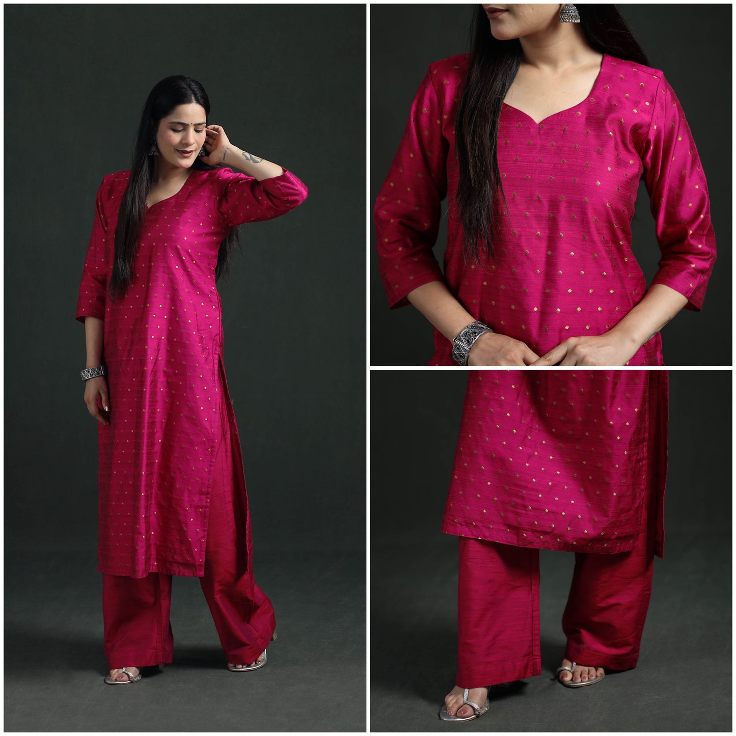 Spun Dupion Viscose Silk Zari Buti Straight Kurta with Palazzo Set for women 04
