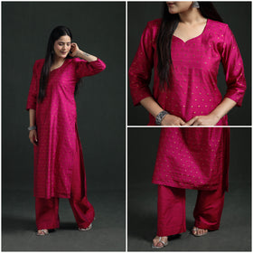 Spun Dupion Viscose Silk Zari Buti Straight Kurta with Palazzo Set for women 04