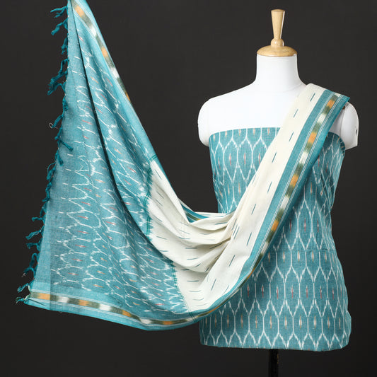 3pc Pochampally Ikat Weave Handloom Cotton Suit Material Set 04