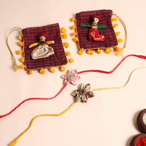  Handmade Fabric Flower Rakhi (Set of 2)