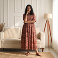 Pedana Kalamkari Hand Block Print Cotton Flared Long Dress for Women 01