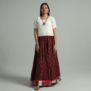 Pochampally Ikat 24 Kali Cotton Skirt with Patchwork Border 13