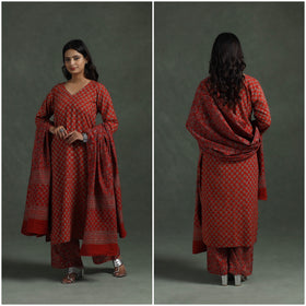 Ajrakh Hand Block Print Natural Dyed Cotton Suit Set with Dupatta for women 02