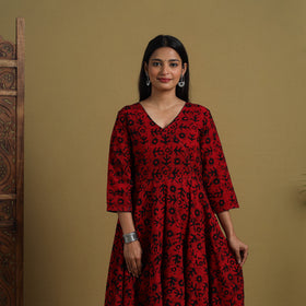 Buy Red Flared Cotton Batik Print Dress Online 