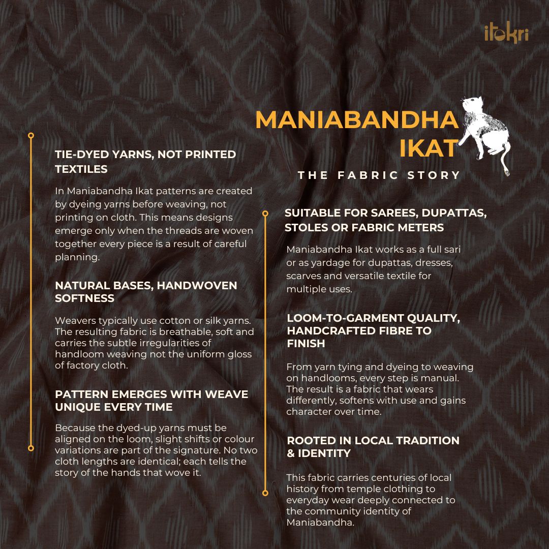 Blue - Maniabandha Ikat Weave Handloom Cotton Fabric