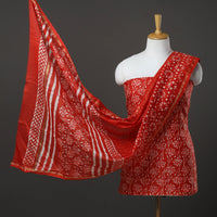 Red - 3pc Chanderi Silk Bagru Print Dress Material 02