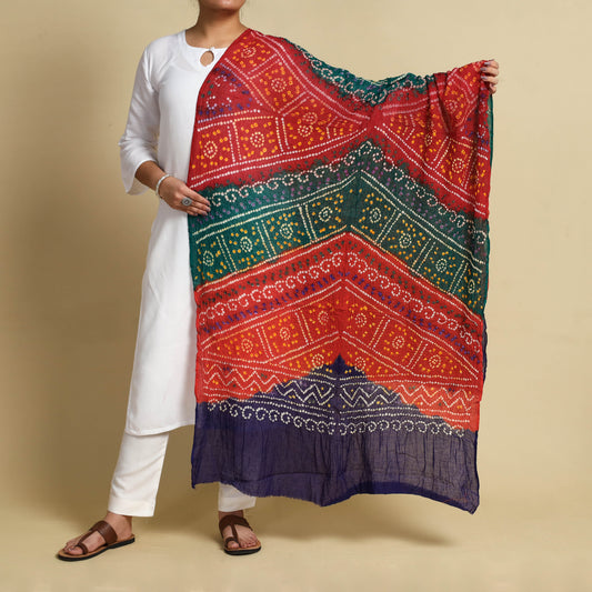 Multicolor - Kutch Bandhani Tie-Dye Mul Cotton Dupatta