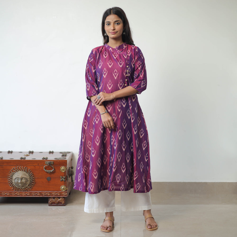 Purple - Mercerised Cotton Pochampally Ikat Kurta (A-Line) 01