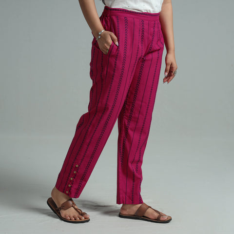 Pink - Jacquard Weave Cotton Elasticated Pant 05