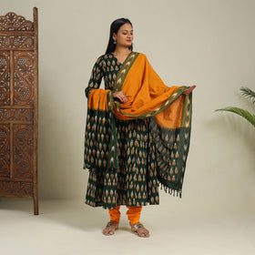 Buy Green Frock Style Cotton Pochampally Ikat Kurta Set 