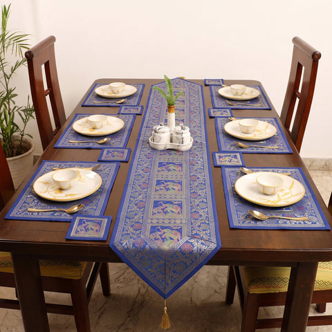 Brocade Banarasi Silk Dining Table Linen with 1 Runner, 6 mats and 6 coasters 01