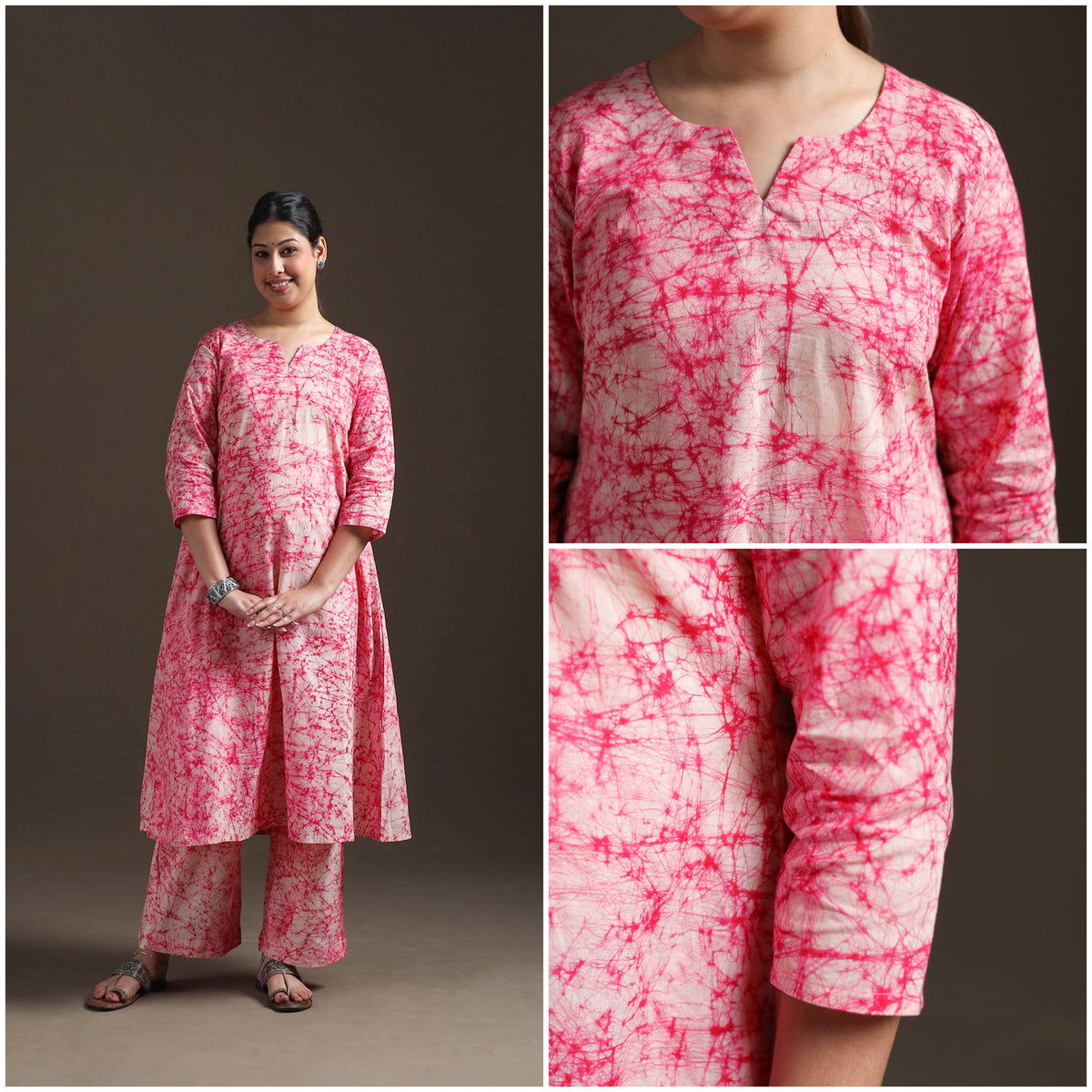 Hand Batik Print Cotton A-Line Kurta with Palazzo Set for women 06